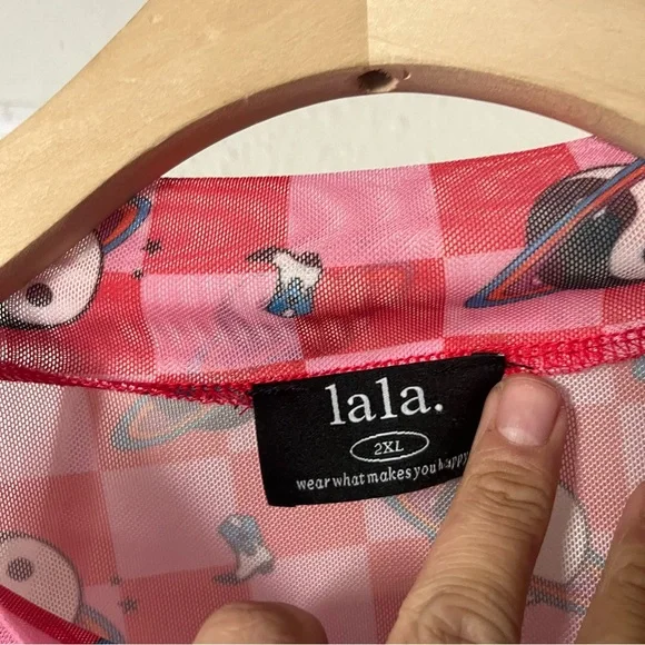 DRESSED IN LALA pink yin yang space cowboy cowgirl checker mesh sheer top - Picture 5 of 6